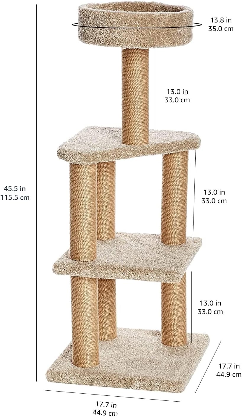 Amazon Basics Cat Tree Tower - Multi-Level Climbing Activity Center for Indoor Cats & Kittens with Scratching Posts, Pla
