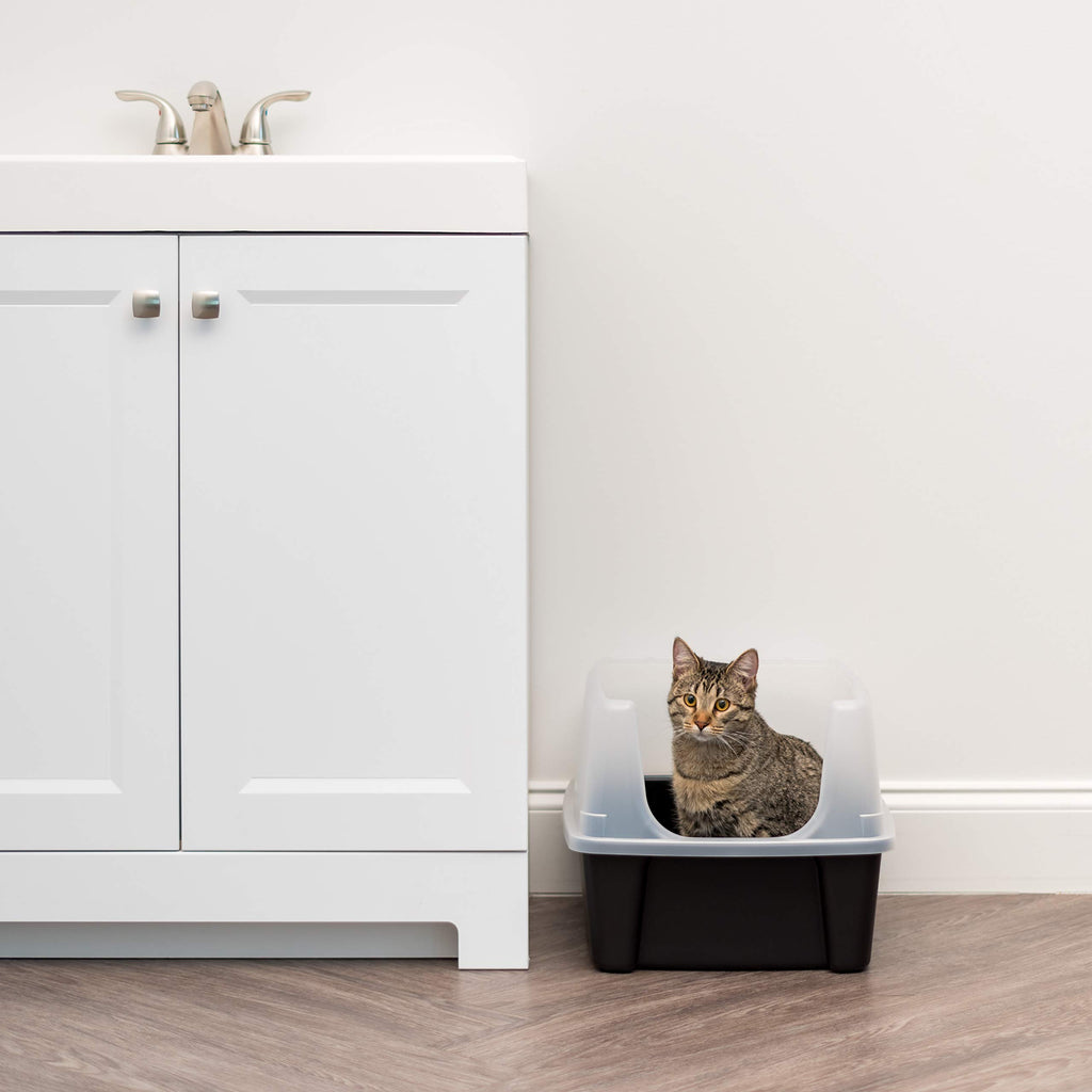 IRIS USA High Sided Cat Litter Box, Large, Scatter Shield, Black