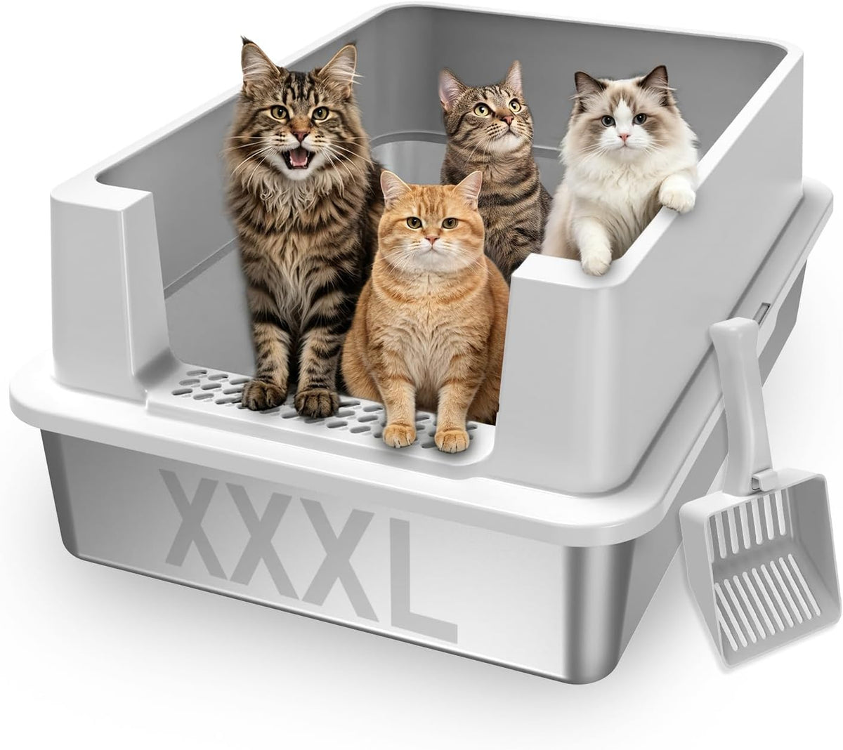 AIPERRO Stainless Steel Litter Box with Lid | XL Metal Enclosed Cat Litter Boxes with High Sided for Big Cats | Anti-Uri