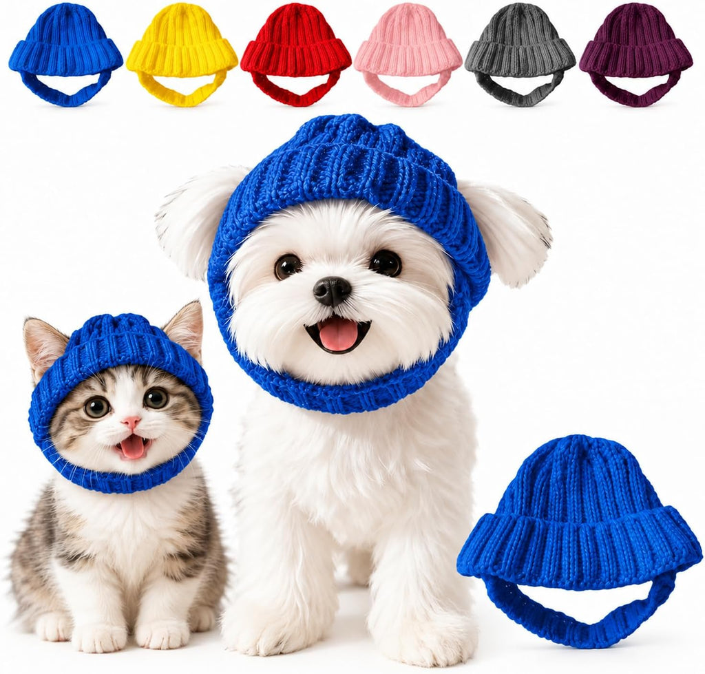 Dog Beanie Hat with Ear Holes, Purple Knitted Winter Cap for Small Pets