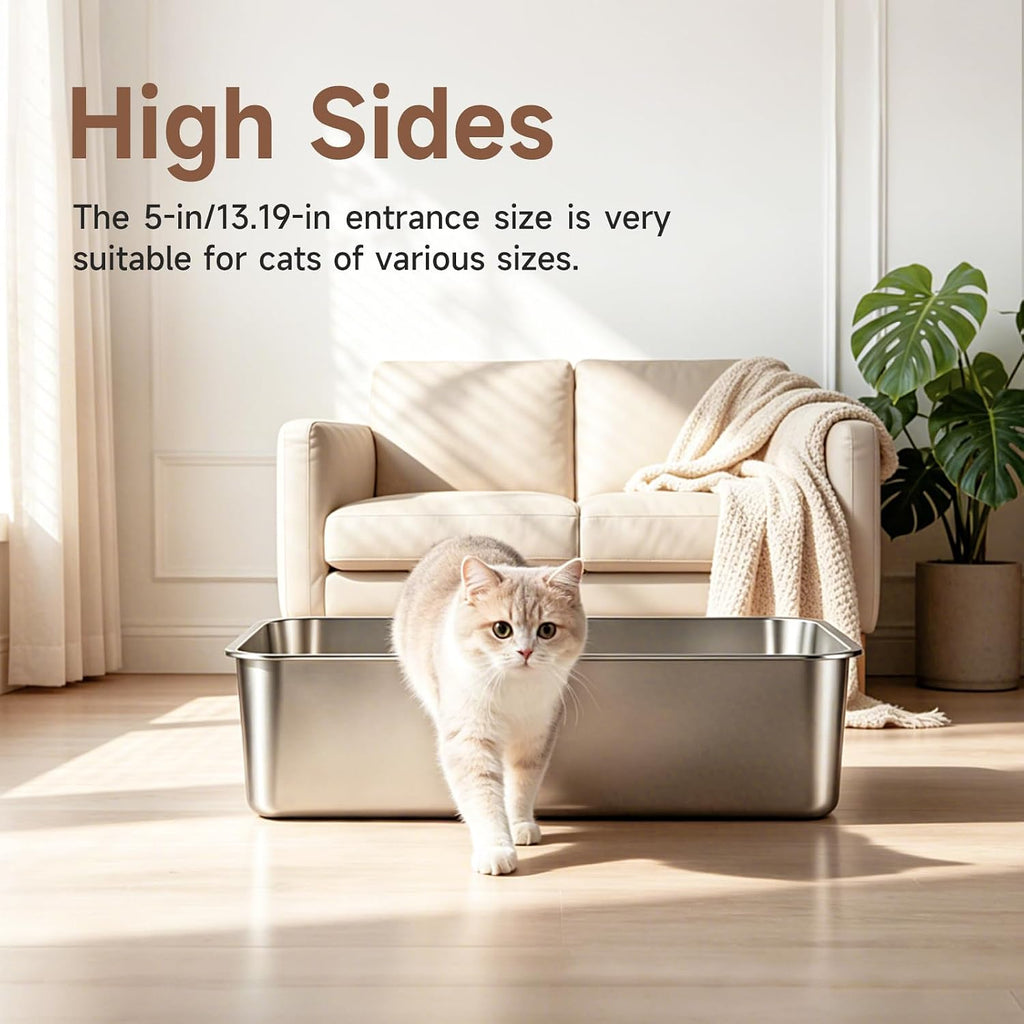 Stainless Steel High Sides Cat Litter Box,Medium