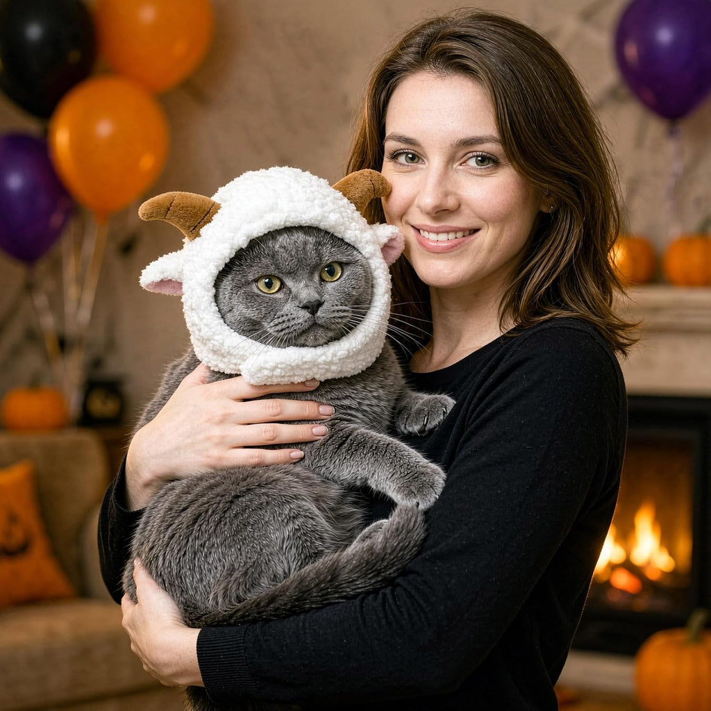 Dog Sheep Headband – Cute Cosplay Pet Hat for Christmas Halloween，White