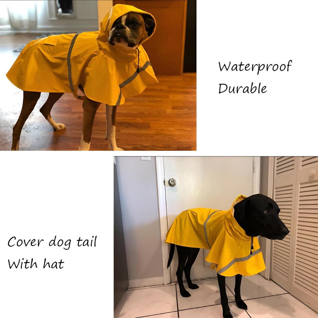 Large Dog Raincoat Adjustable Pet Water Proof Clothes Lightweight Rain Jacket Poncho Hoodies with Strip Reflective (XL, 