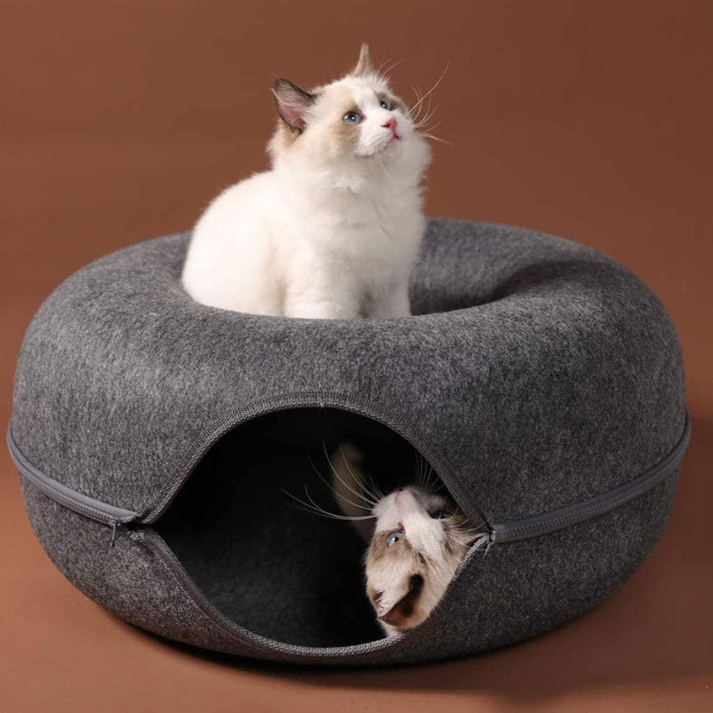 Felt Tunnel, Round Scratcher Cloth Toy, Tunnel for Cats, Thicken Bed 2in1 Tube House Rabbits Kitten Playing Hiding Detac