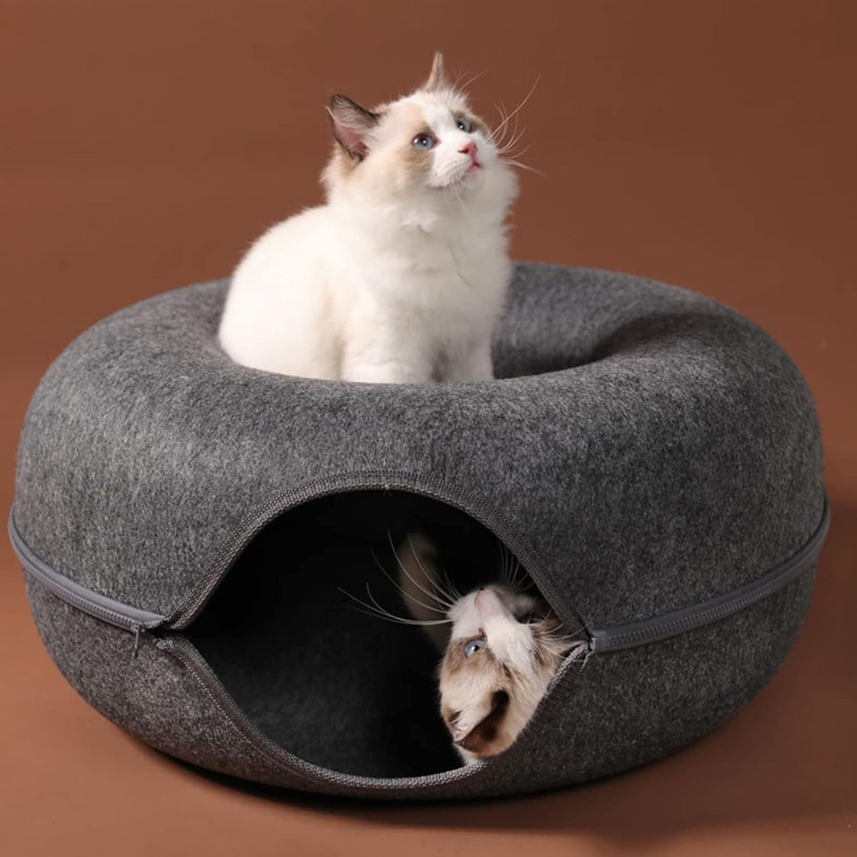 Felt Tunnel, Round Scratcher Cloth Toy, Tunnel for Cats, Thicken Bed 2in1 Tube House Rabbits Kitten Playing Hiding Detac