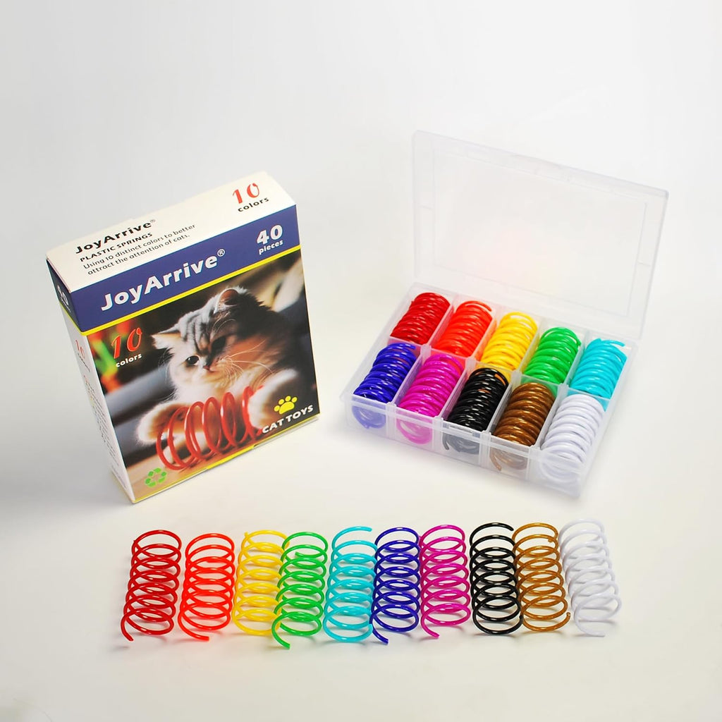 40Pcs 10 Colors Box Stored Springs for Indoor Cats, Cats Coil, Cat Interactive Toys, Cat Swatting Toy, Self-Play Toys, H