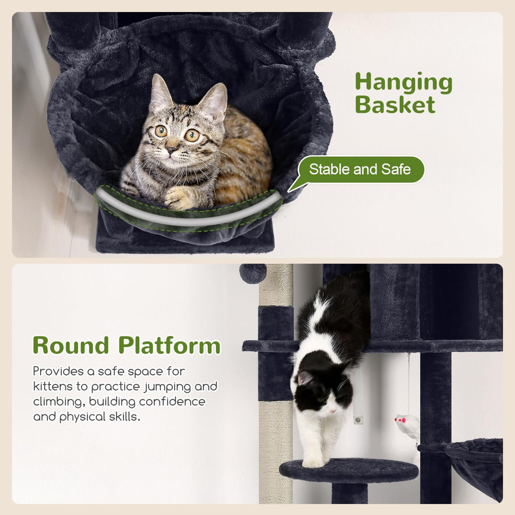 Globlazer Cat Tree Tower for Multiple Adult Cats, 82in, F82, Dark Grey