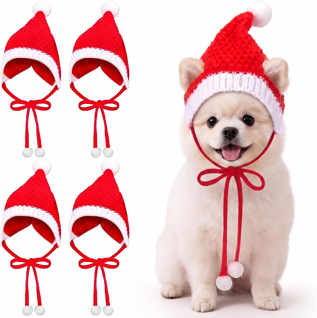 Dansydaisy 4 Pack Christmas Knitted Dog Santa Hats, multicolor, small