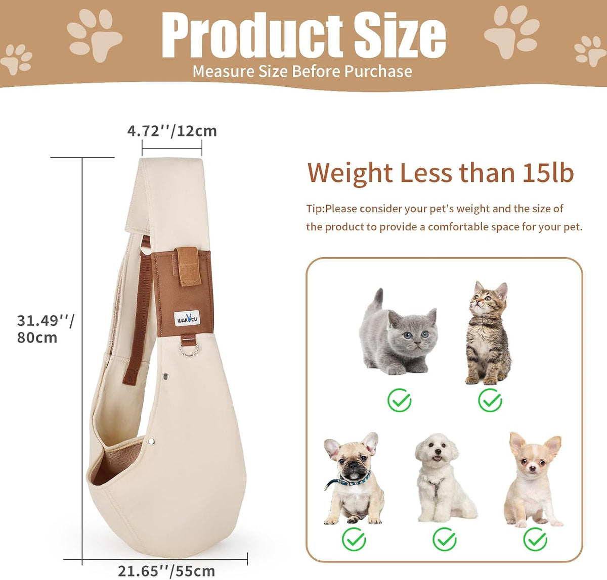 Wakytu Dog Sling Carrier for Small Dogs,Front Dog Carrier