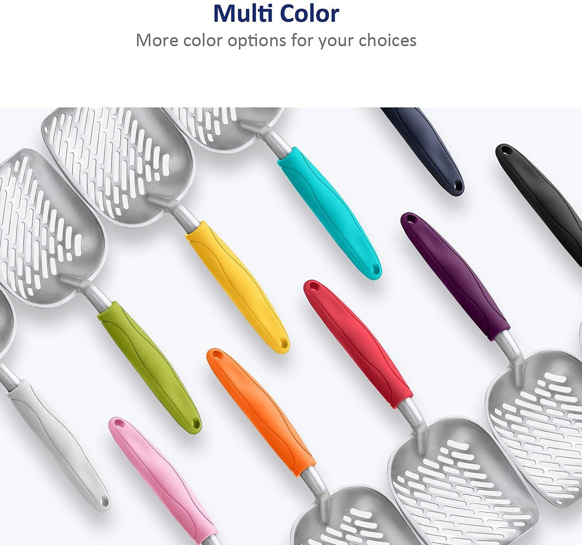 Cat Litter Scoop, Aluminum Alloy Sifter, Kitty Metal Scooper, Deep Shovel with Diagonal Sifting Hole, Long Handle, Kitte