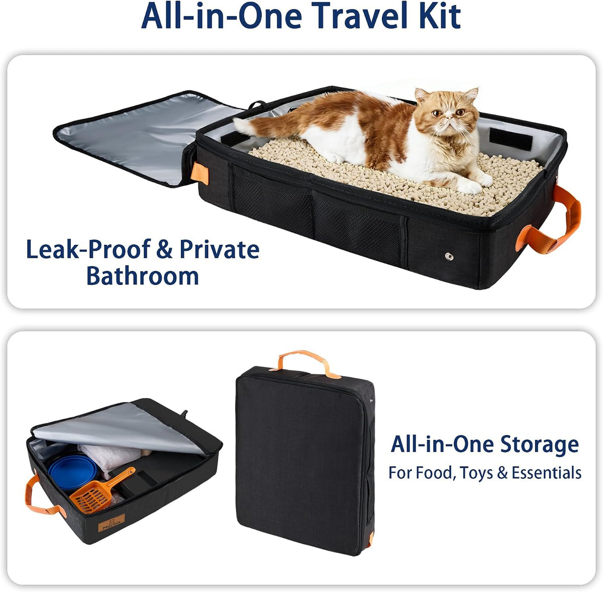 Portable Travel Litter Box for Cats, 17.7"×13.5"×11"