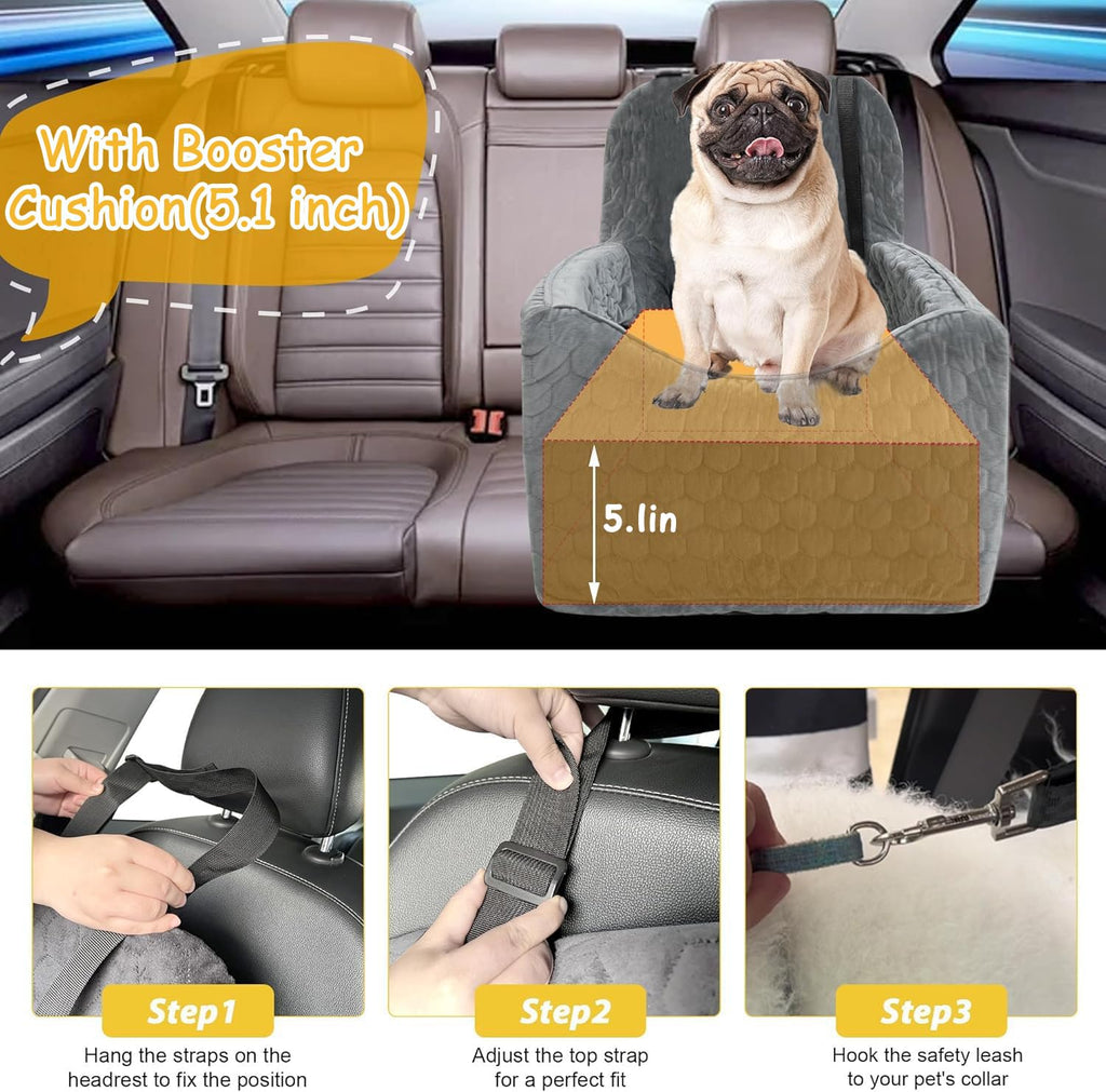Dog Car Seat for Small/Medium Dogs, Memory Foam Dog Booster Seat, Travel Safety Per Car Seat with Washable Removable Cover, Storage Pockets for Dogs up to 35 lbs