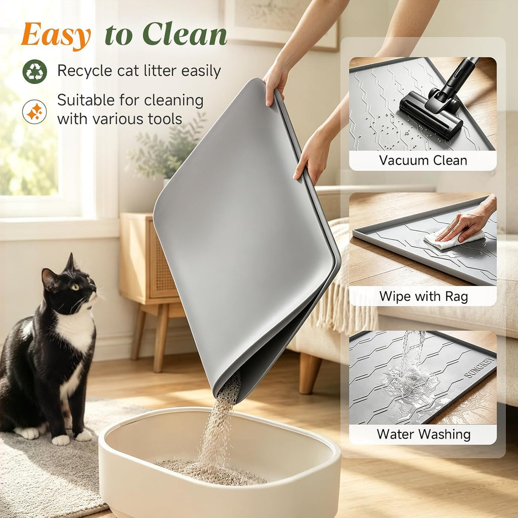 Songrey Silicone Cat Litter Mat 33.5" x 22", Litter Trapping Mat, Gray
