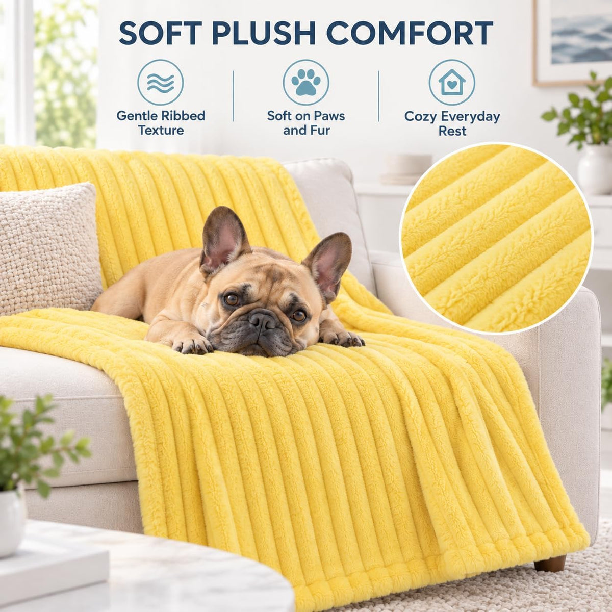 Emotional Support Blanket for Dogs, Yellow Dog Blanket for Dogs Calming Security Pet Blanket, Machine Washable for Sofa,