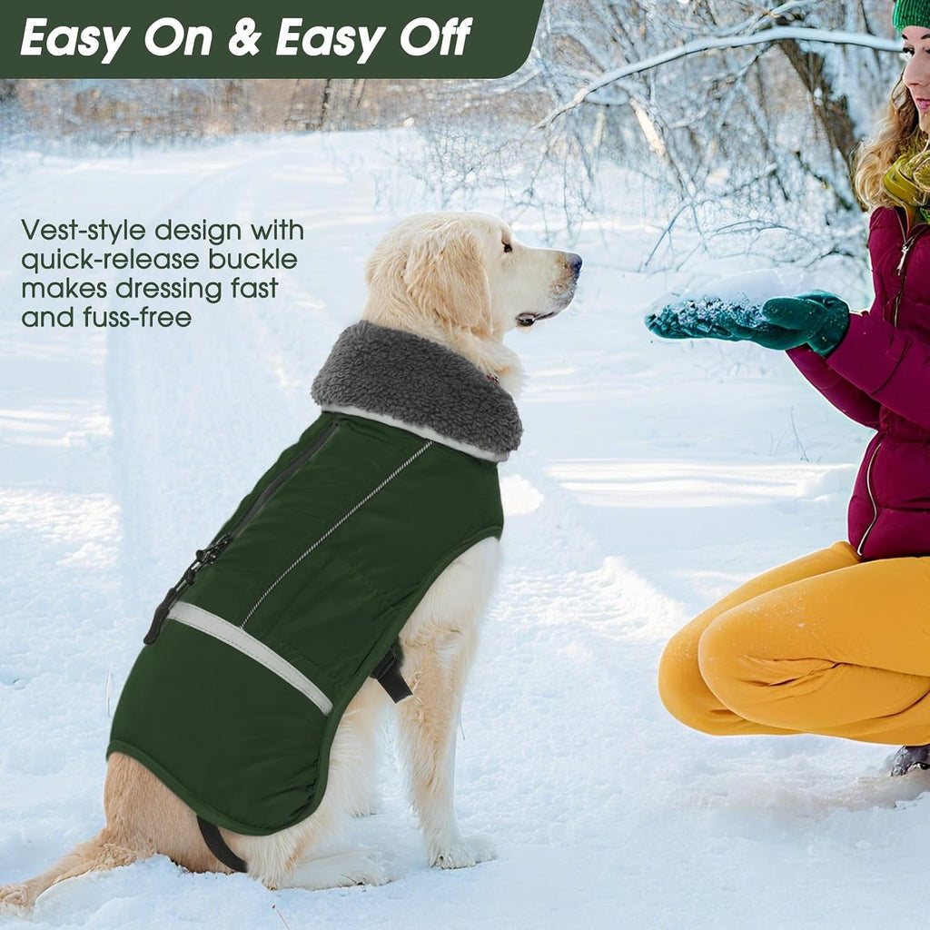 QBLEEV Warm Dog Coat, Reflective Dog Jacket, Waterproof Dogs Winter Coat