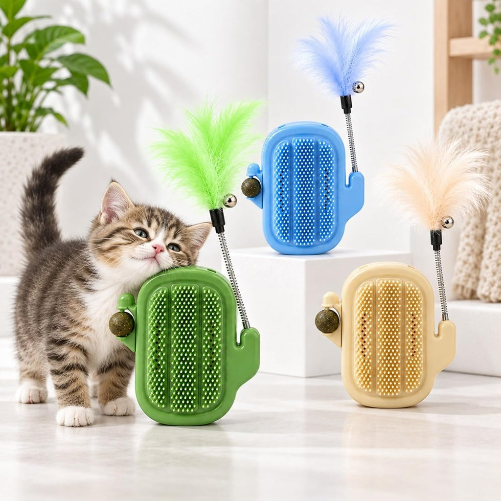 Cat 3/2-in-1 Cat Arch Self Groomer with Feather Wand，Blue