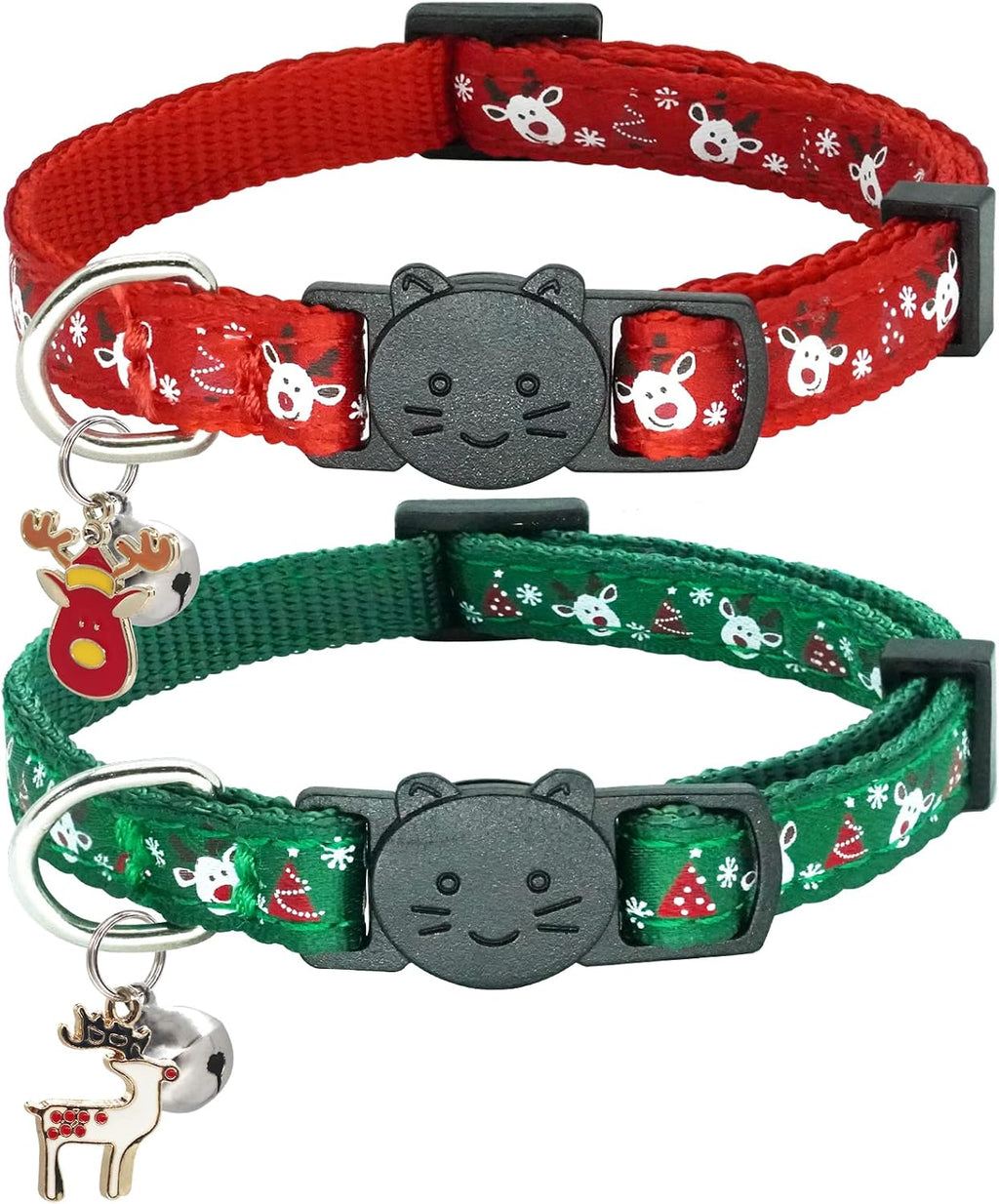 Christmas Cat Collar, 2 Pack Nylon Breakaway Cat Collar with Bells, Xmas