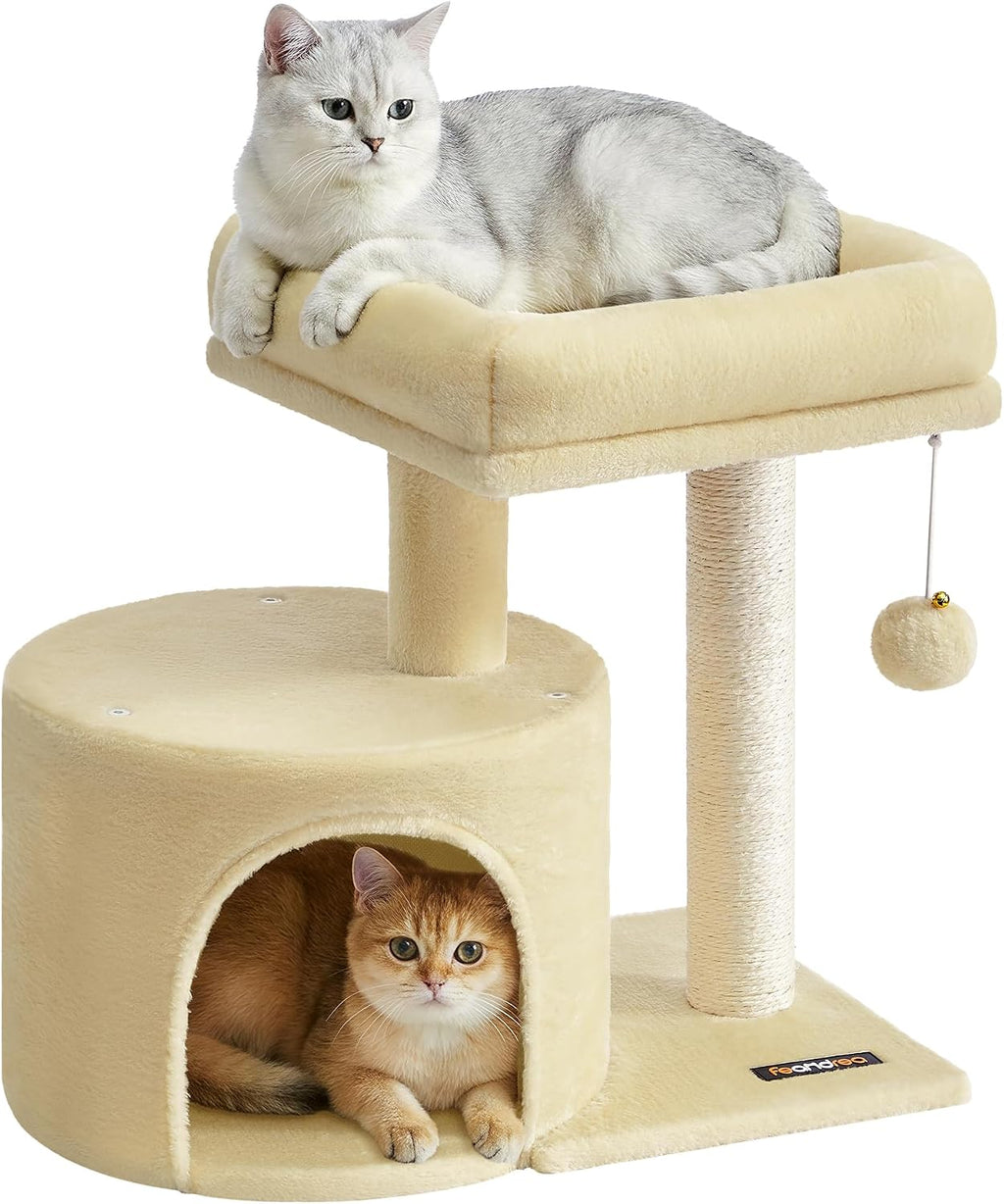 Feandrea Cat Tree, 18.5-in Small Cat Tower, Cute Kittens Condo, Light Gray
