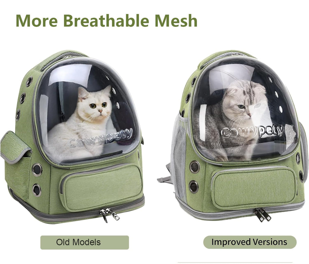 Cawypety Cat Backpack Carrier, Breathable Cat Carrier Large Space Bubble Pet Backpack for Kitty Small Dog up to 15lbs, Transparent & Foldable Pet Carrier for Travel Hiking