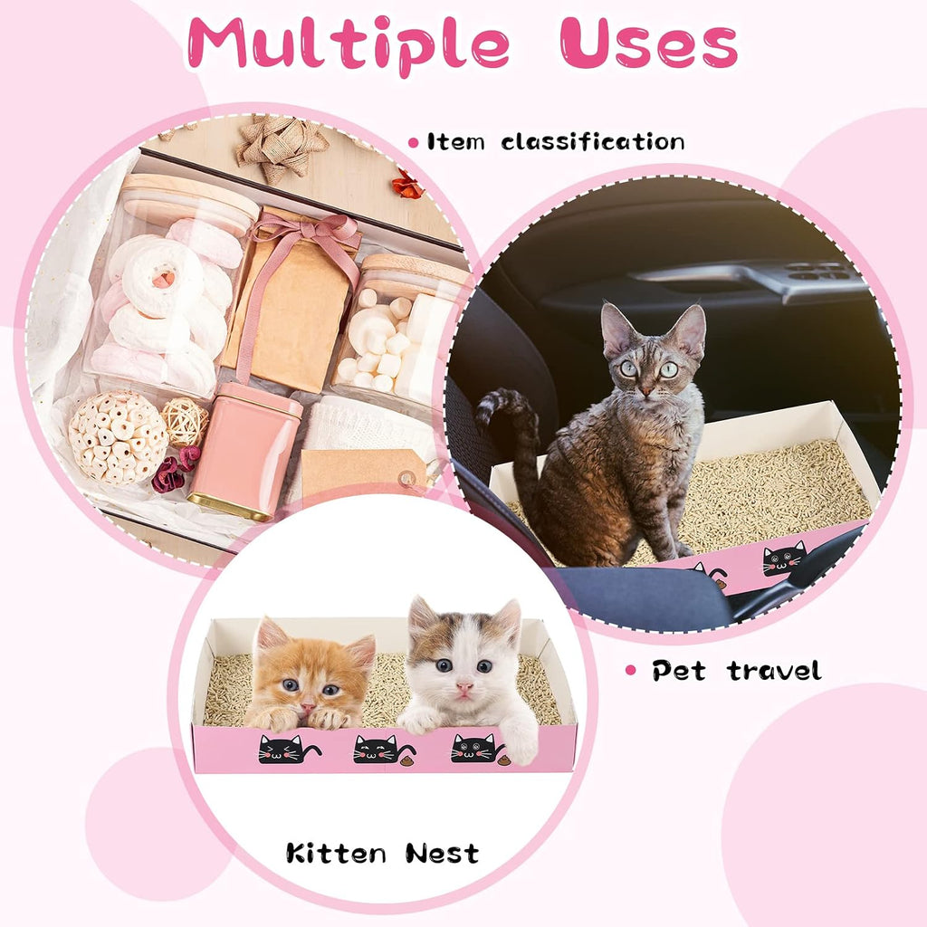 Amyhill 30 Pack Disposable Cat Litter Box Paper Pet Trays,Pink