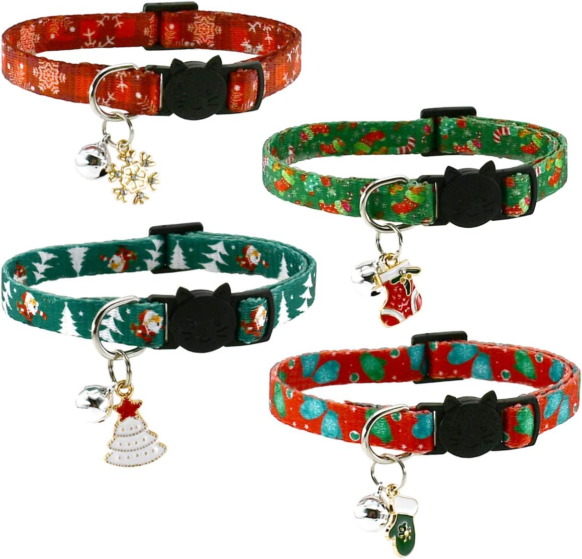 4 Pack Thanksgiving Cat Collars Breakaway with Bell and Charm Adjustable Fall Kitten Collar Set Pumpkin, Turkey, Maple L
