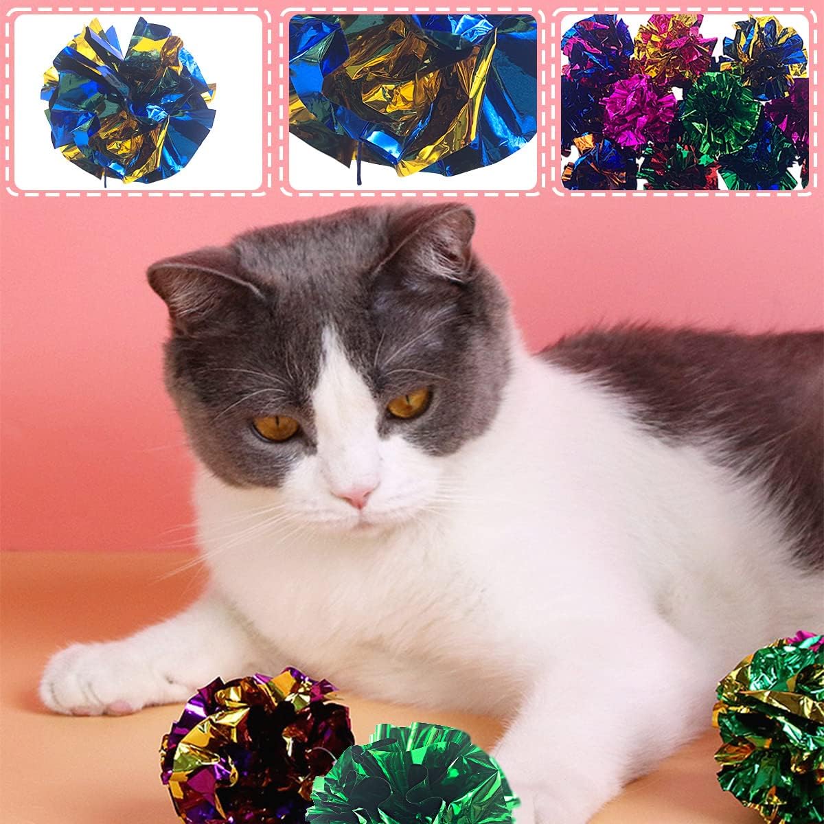 PET SHOW 20 Pack Cat Toy Crinkle Balls 2.5inch for Indoor Cats Kittens