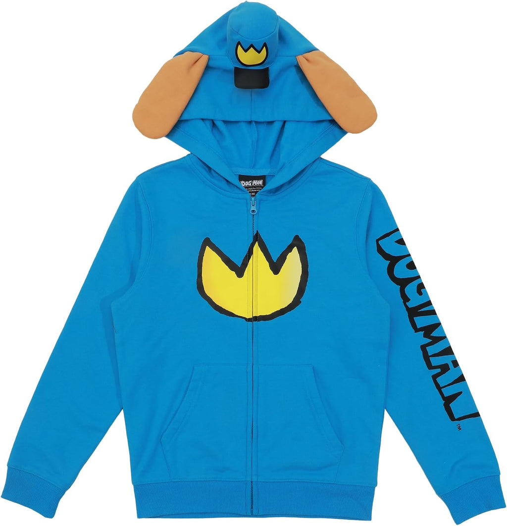 Bioworld Dog Man Emblem Boys' Blue Long Sleeve Cosplay Zip-Up Hoodie