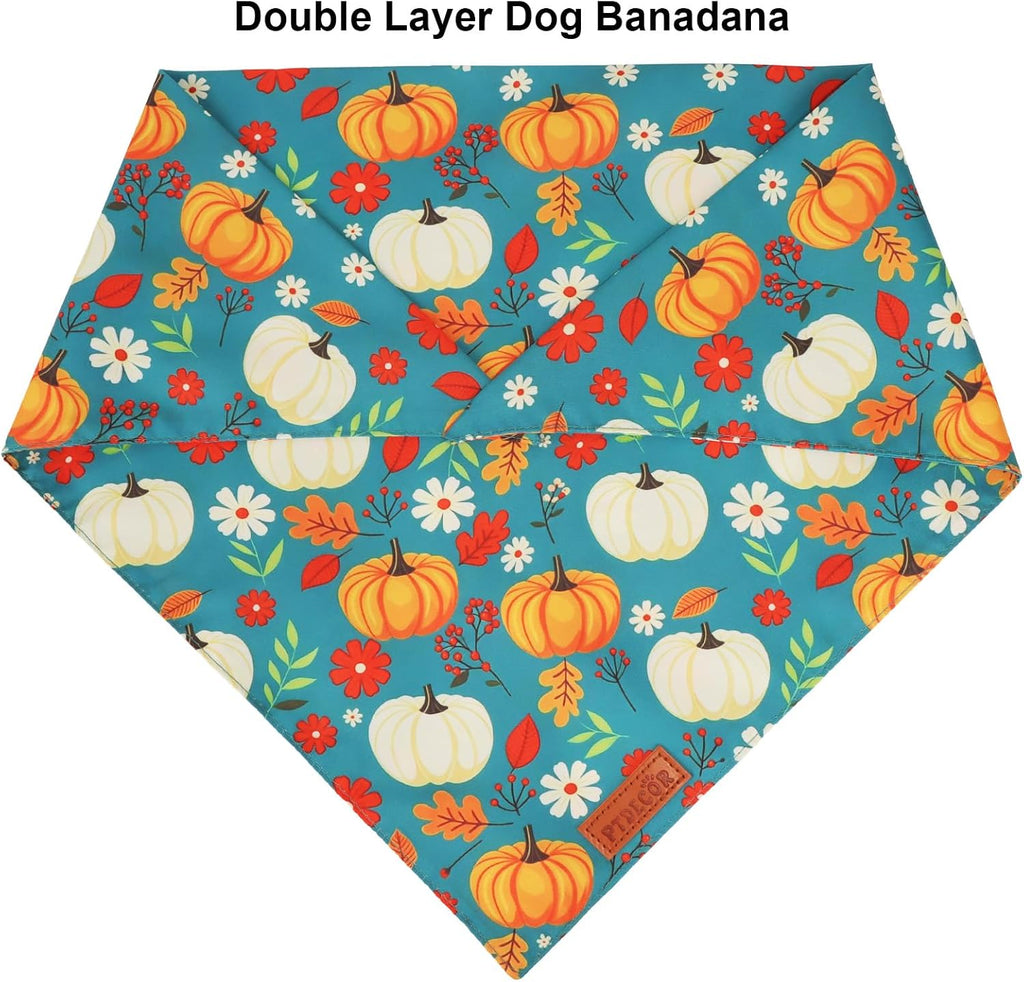 PTDECOR Fall Dog Bandanas, Pumpkin Leaf Print Thanksgiving Scarf, X-Large