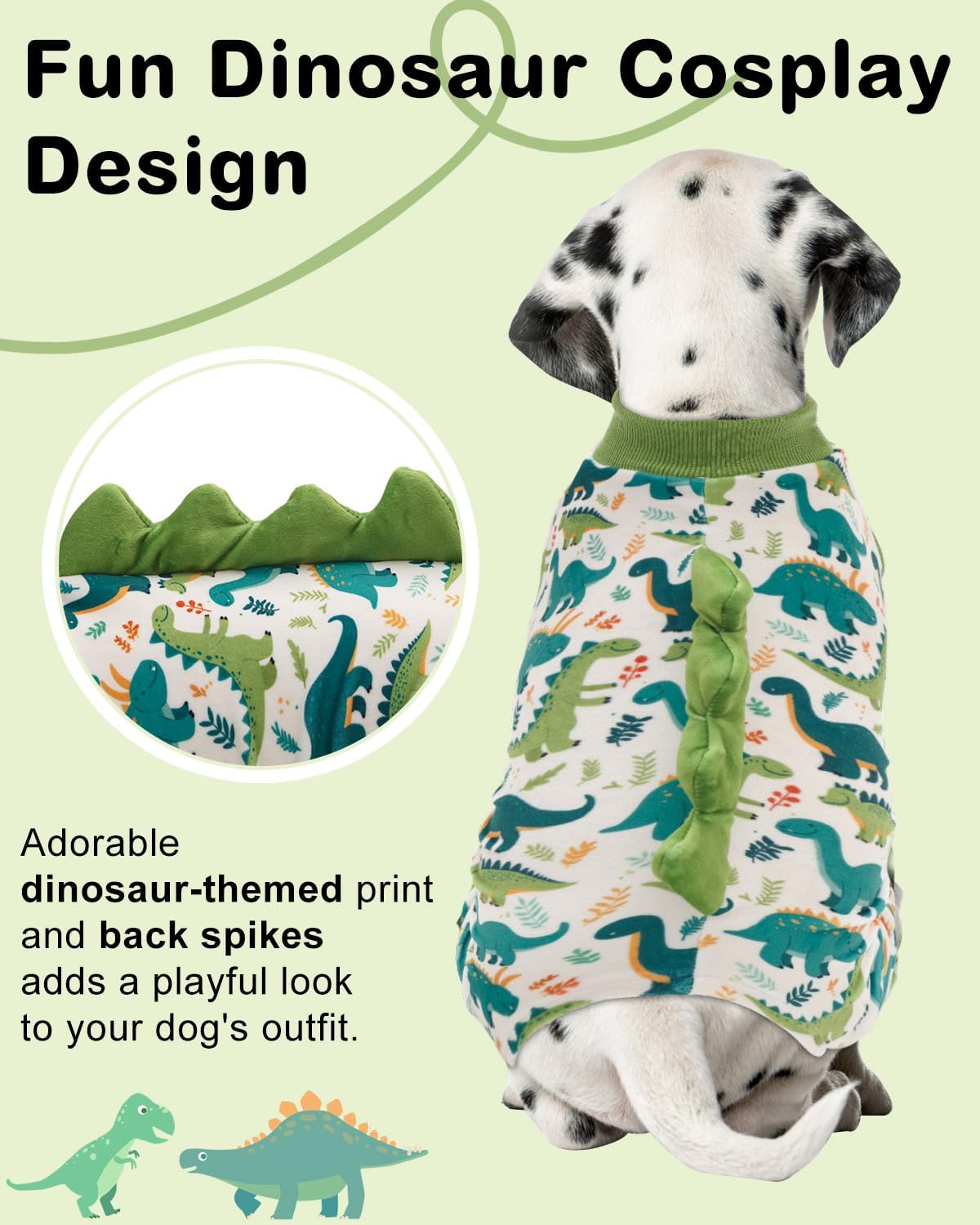 CuteBone Dinosaur Costume Dog Pajamas, Stretchy Spandex Crystal Velvet Sleepwear Coat for Small Dogs, Soft & Warm Pet Ou