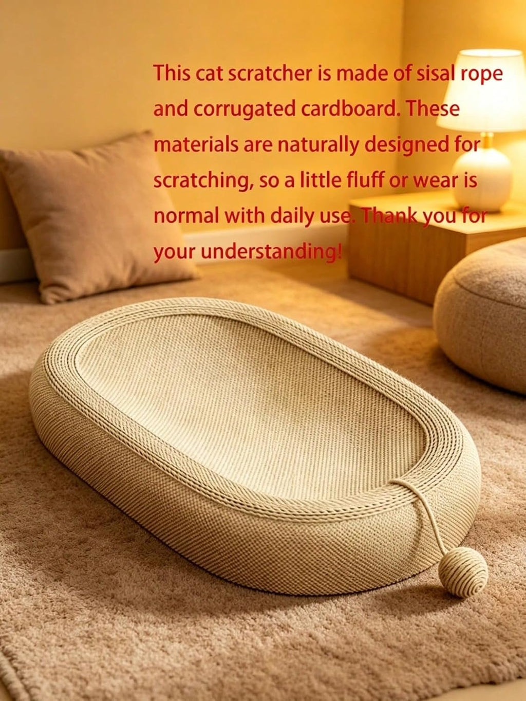 Cat Scratching Board Bed Oval with Sisal Rope, Indoor Resting Mat