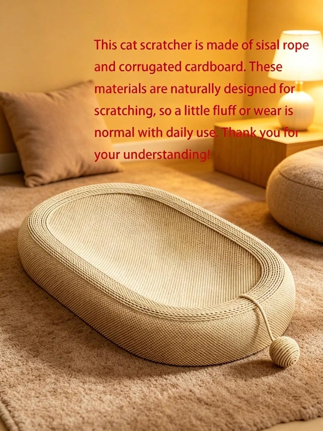 Cat Scratching Board Bed Oval with Sisal Rope, Indoor Resting Mat