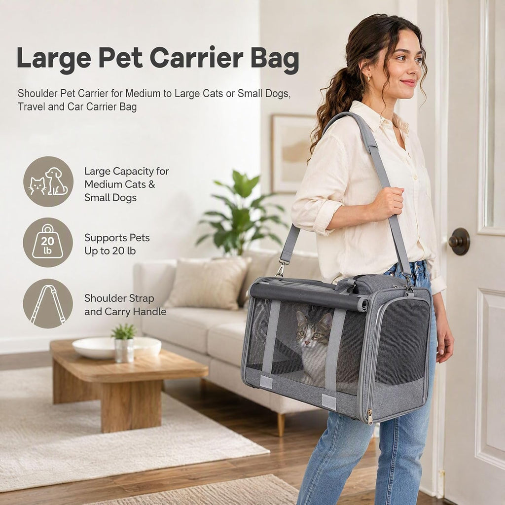 Foldable 600D Oxford Cat Dog Carrier Bag Breathable Mesh (Gray)