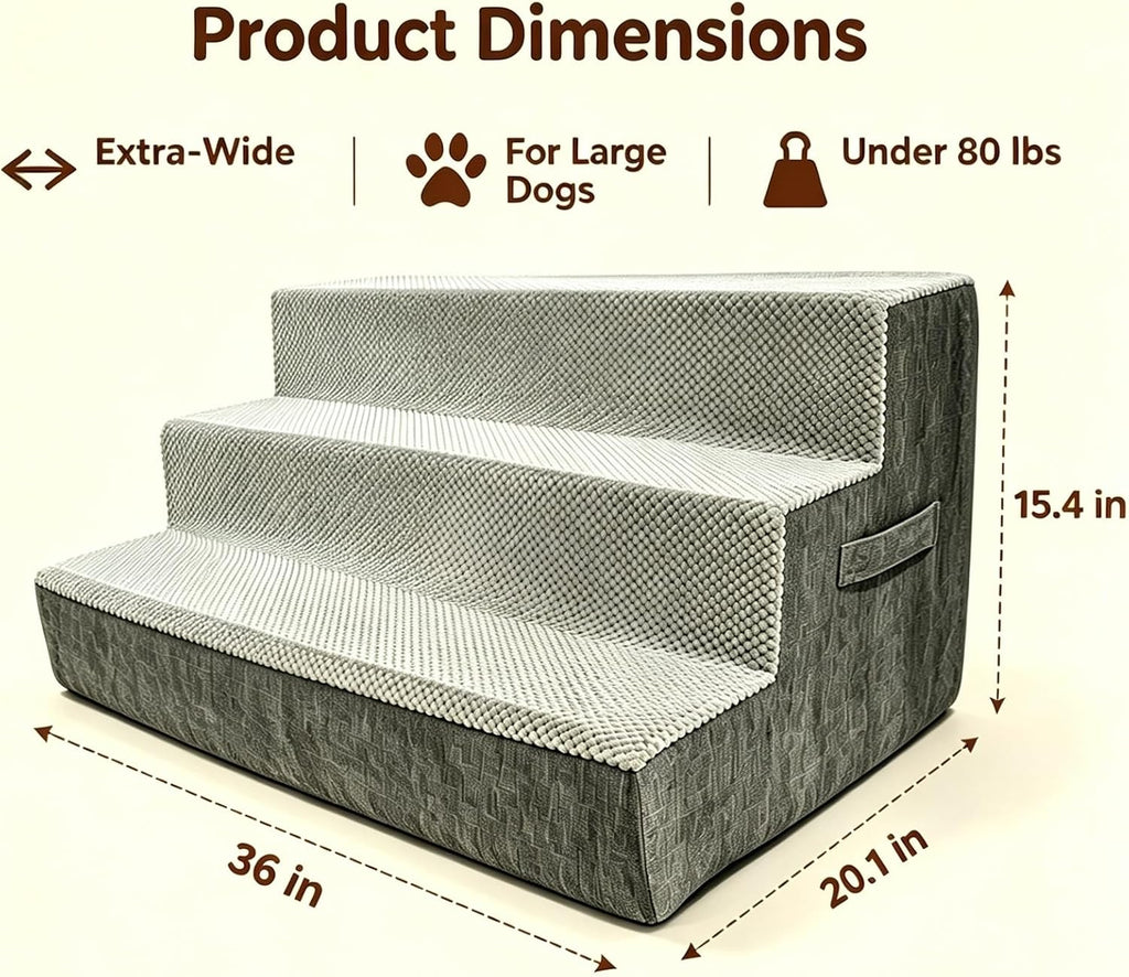 36" Extra Wide Dog Stairs for Large Dogs,Dog Ramp for Couch,3-Step