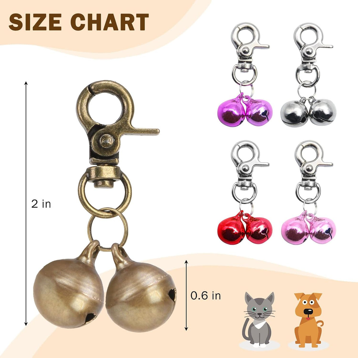 Bells for Dog Collars - 2 Pack Pet Hanging Ring Bell Accessories for Dog & Cat, Pet Pendant Collar Charm with Heavy Duty