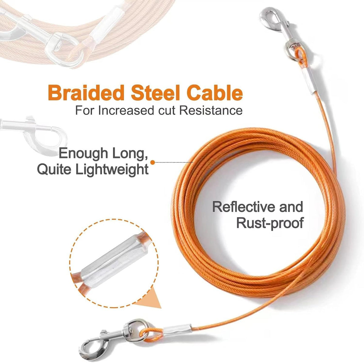 10/15/20/25FT Dog Tie Out Cable, Heavy Duty Dog Runner for Small to Large Dogs Up to 125 lbs, Durable Outdoor Dogs Tethe