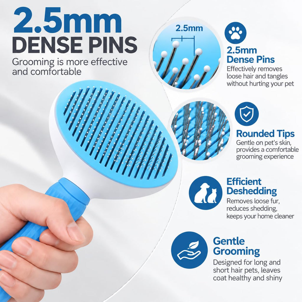 Cat Brush for Shedding, Self-Cleaning Slicker Brush for Dogs and Cats, Blue