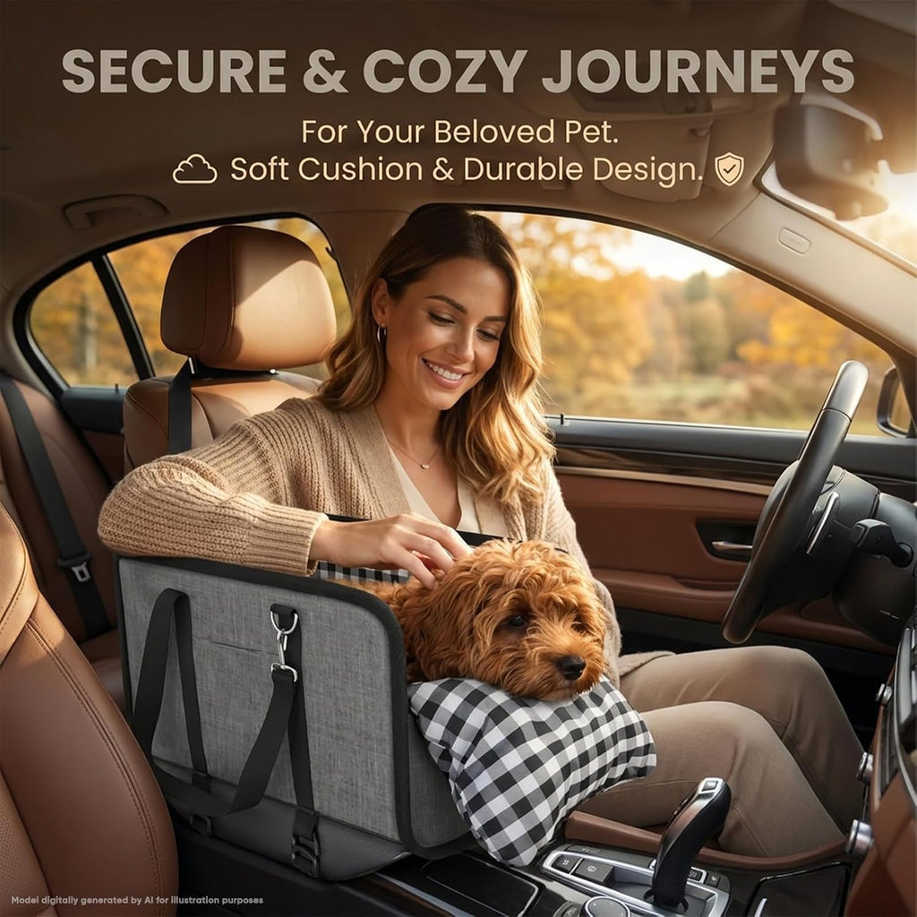 Portable Dog Console Booster Seat – Foldable Armrest Booster for Small Dogs