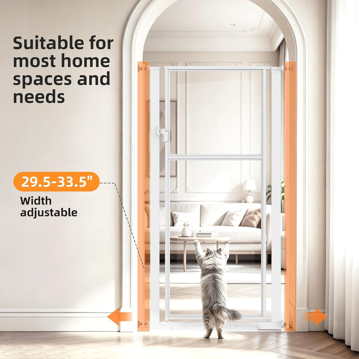 56" Extra Tall Clear Cat Gate, 29.5‑33.5" Wide Pet Gate for Doorways, White
