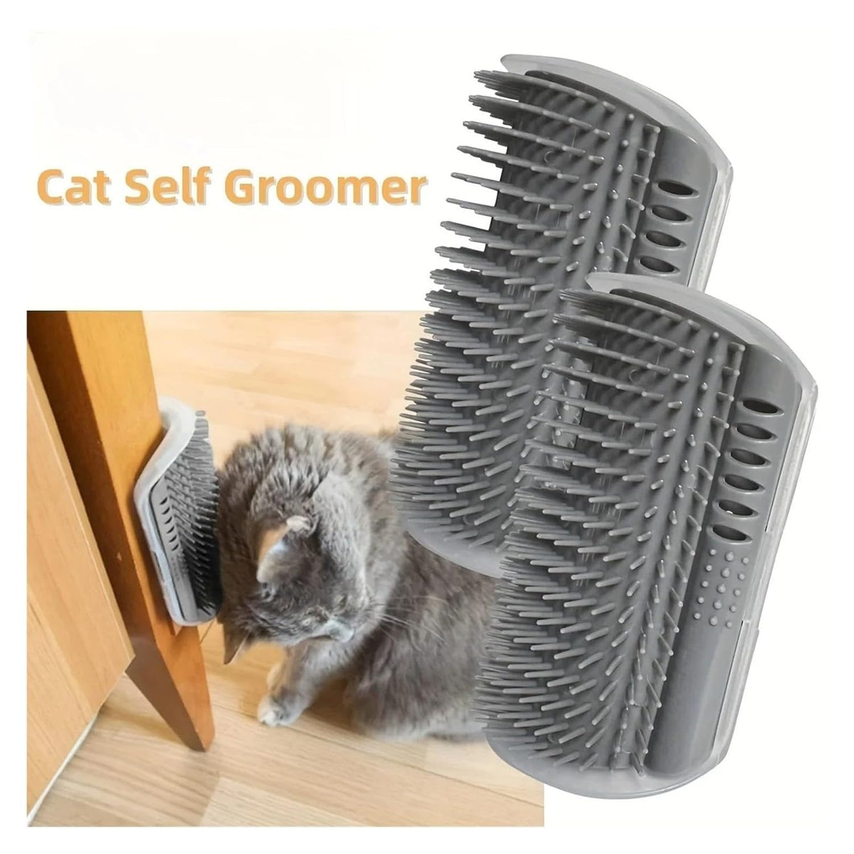 Cat Massage Tool Self-Cleaning Grooming Brush for Cats - Hair Removal(Gray,Large)