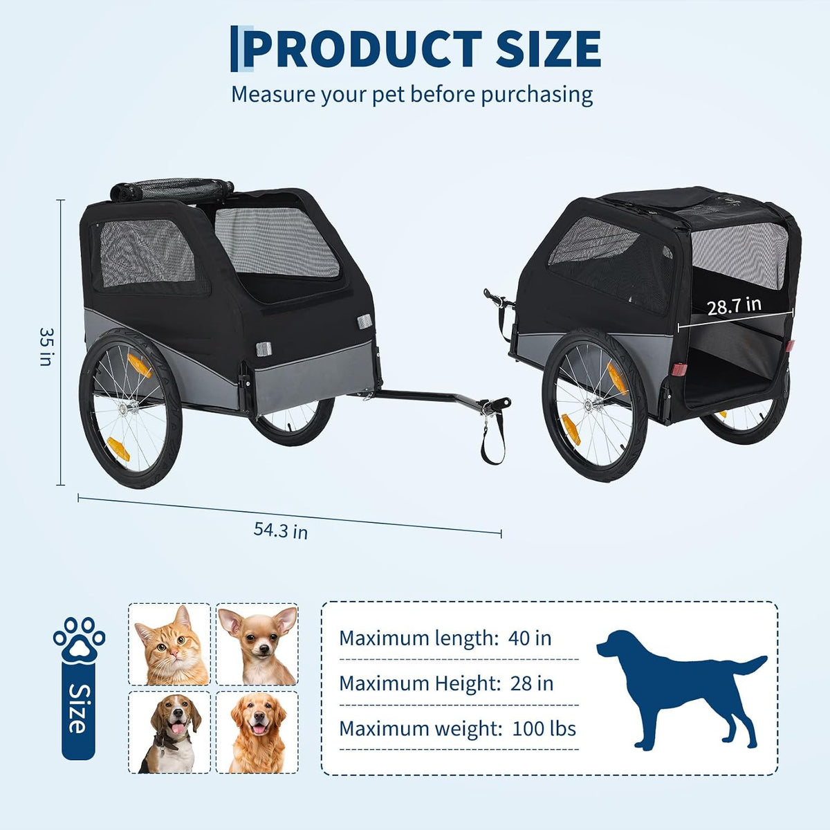 Aptliton Heavy-Duty Collapsible Dog 100 lb Bike Trailer Carrier, Black