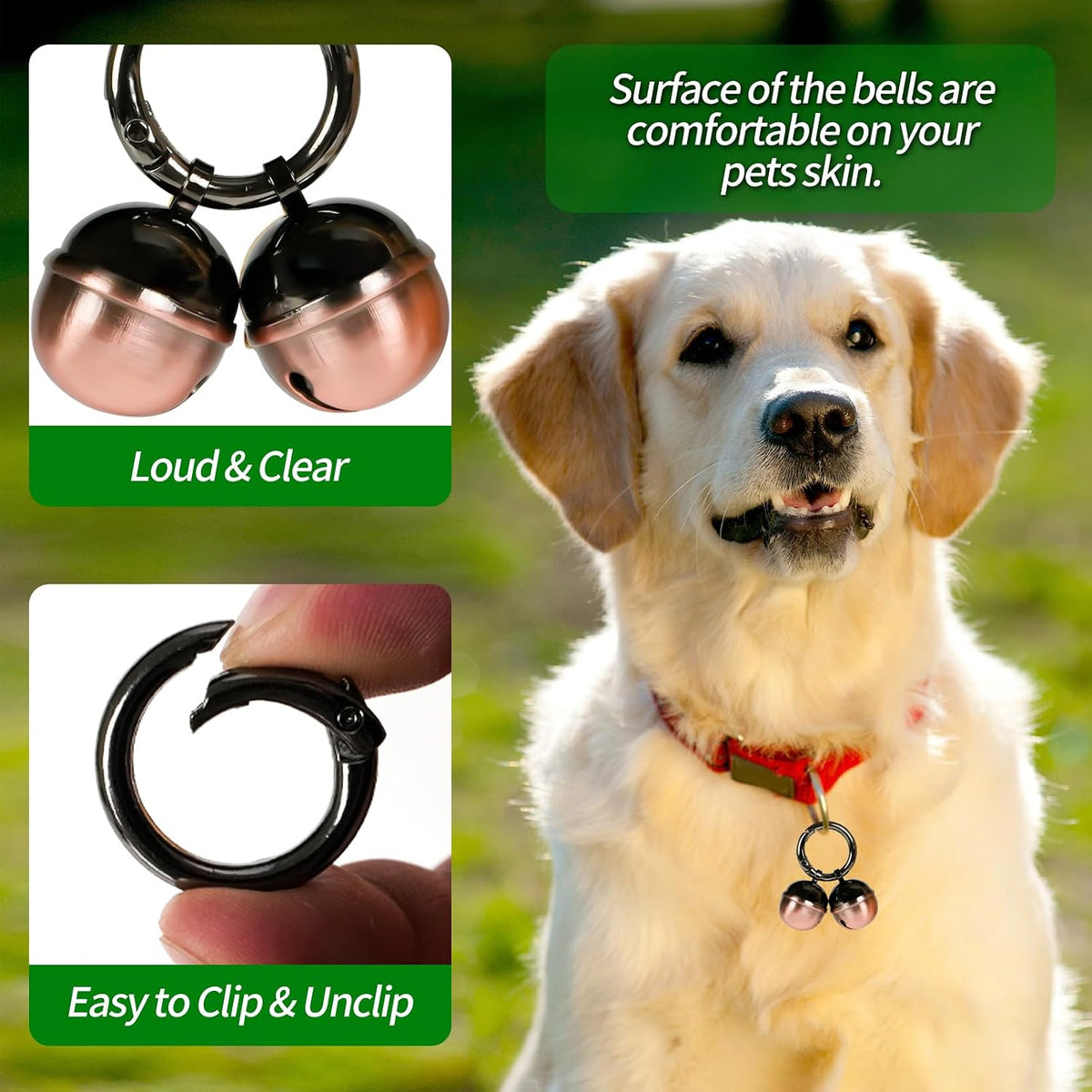 Bells for Dog Collars with Easy Clip Clasps, Suitable for Medium to Large Dogs, Extra Loud Pet Tracker, Durable Collar C
