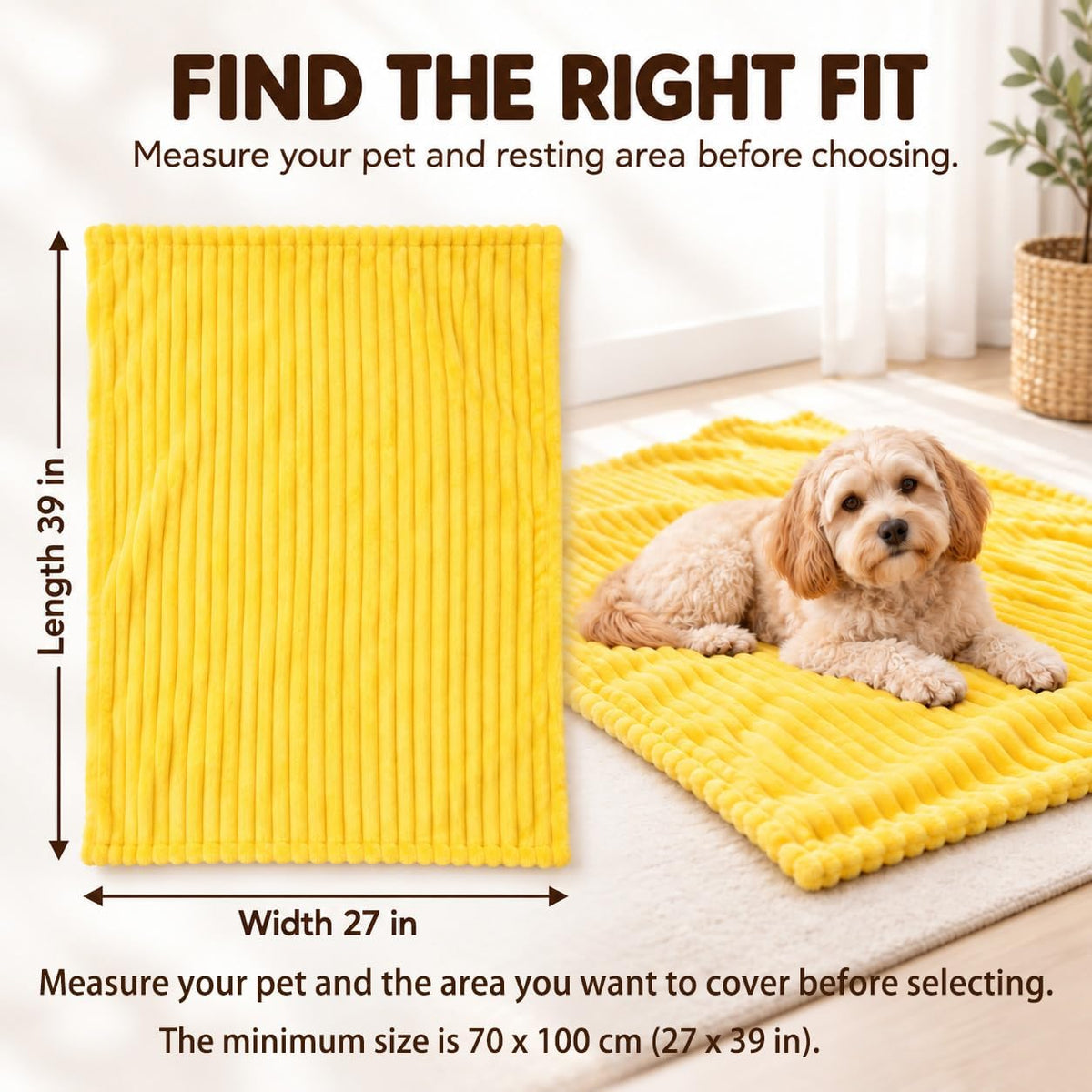 Yellow Dog Blanket Emotional Support Blanket for Dogs (Yellow, 27x39in)