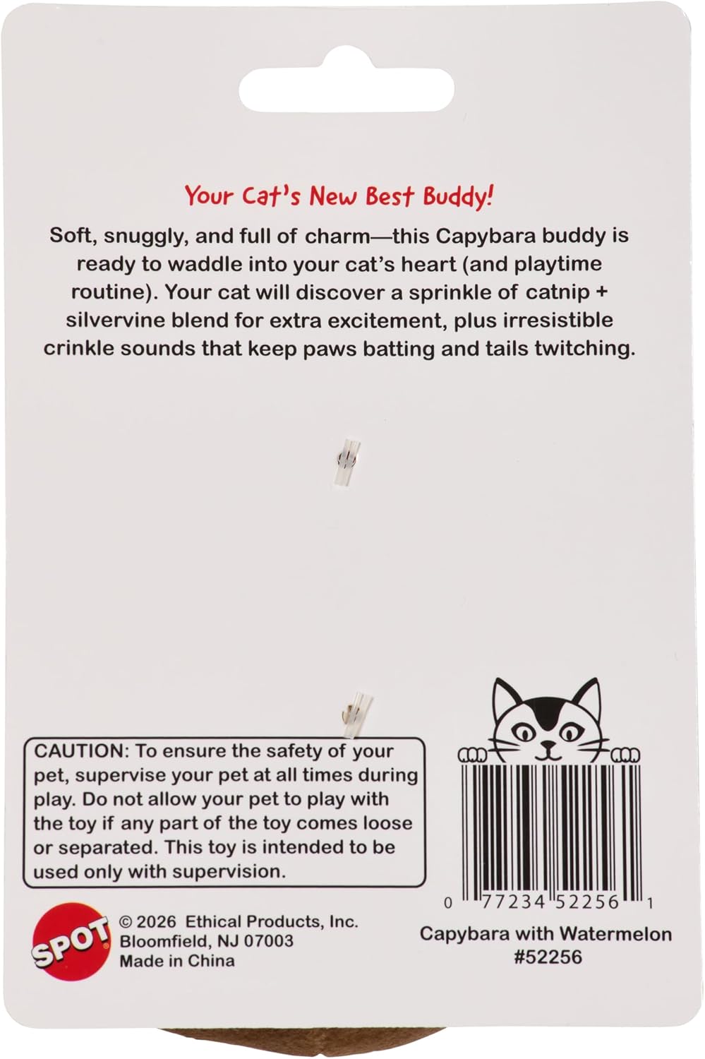 SPOT Capybara with Watermelon Plush Cat Toy, Fully Stuffed Toy with Soft Plush & Crinkle Inside, Made with Catnip and Si