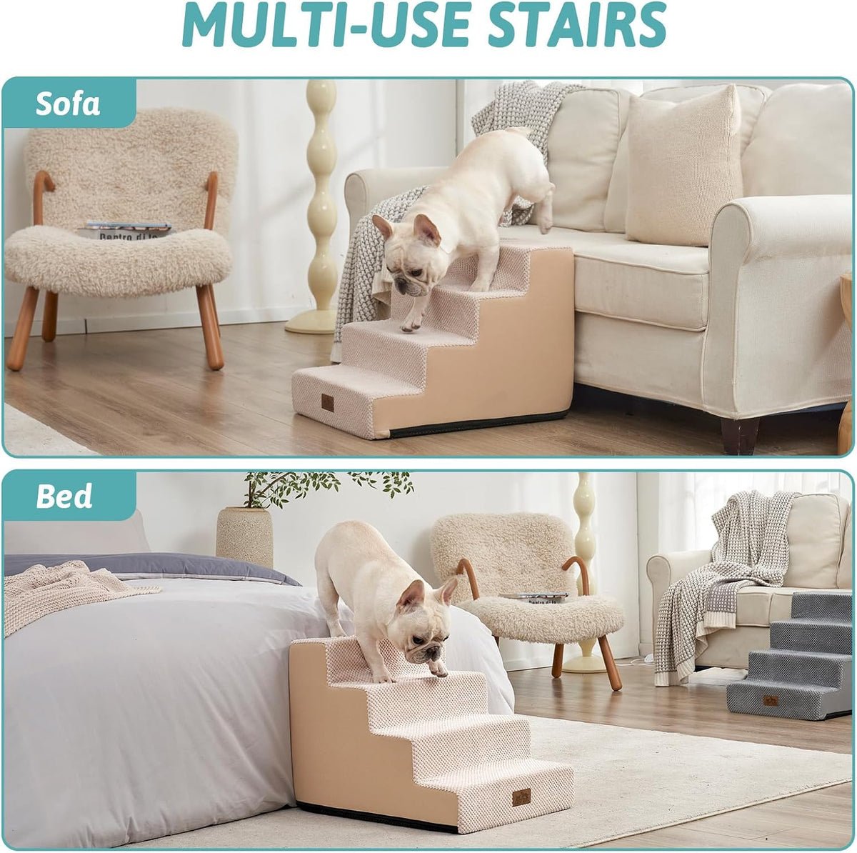 COZY KISS Dog Stairs for Small Dogs, 4 Step Pet Stairs for Beds & Couches
