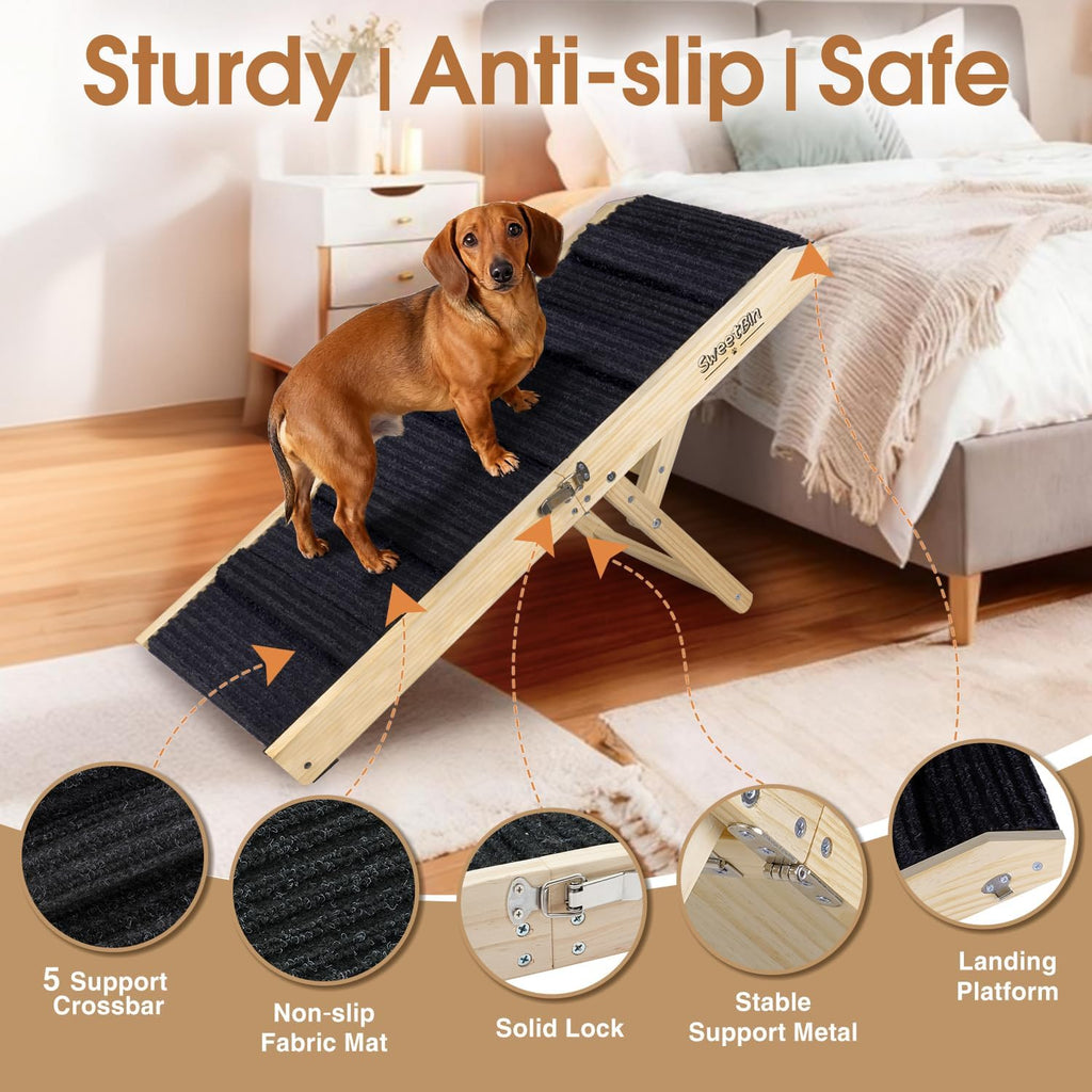 2026 Upgraded Dog Ramp for Couch - Foldable Small Dog Ramp for Bed - 4 Adjustable Height from 12" to 20" - Portable Pet 