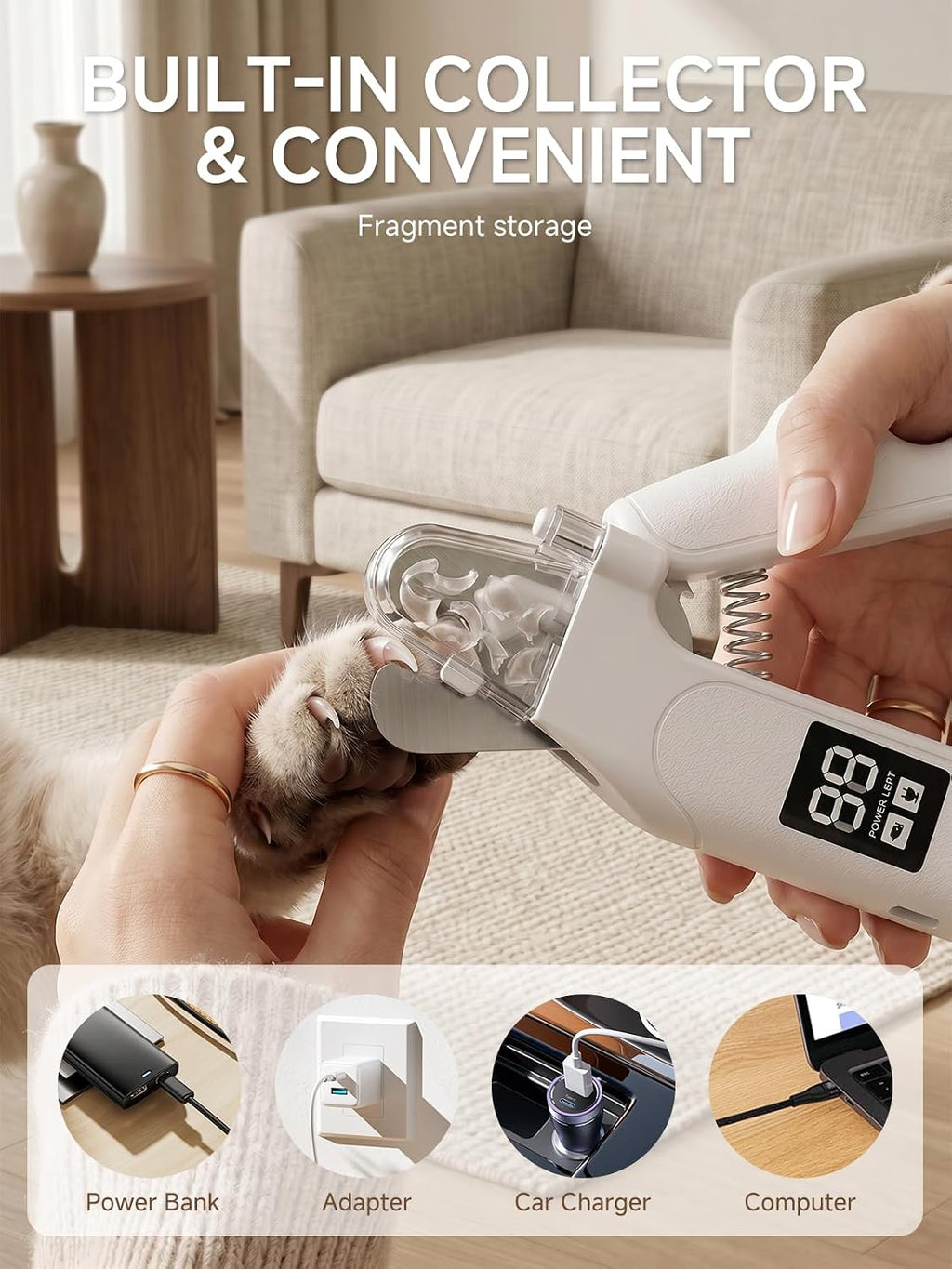Dog Nail Clippers with Light, Dog Cat 2-in-1 Nail Clipper & Grinder Trimmer