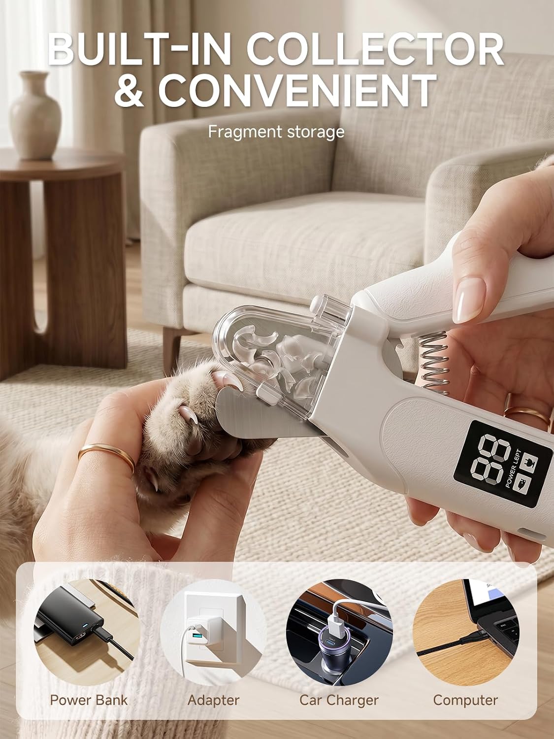 Dog Nail Clippers with Light, Dog Cat 2-in-1 Nail Clipper & Grinder Trimmer