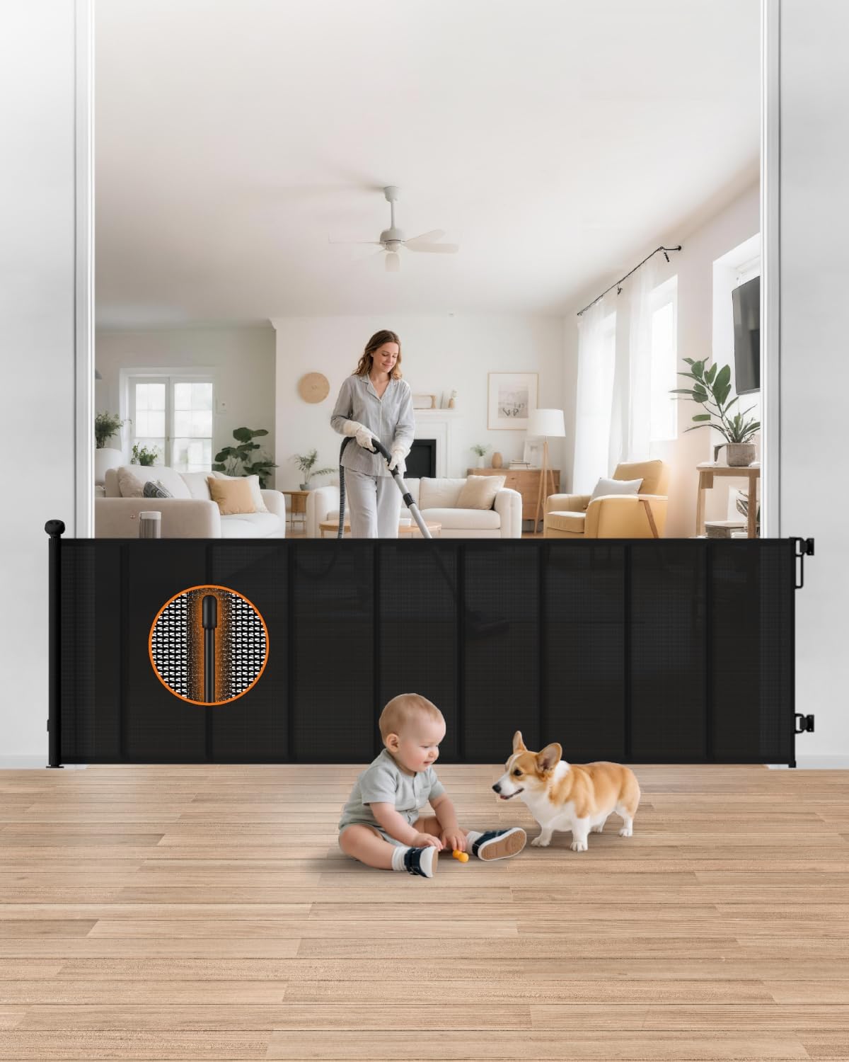 Retractable Baby Gate, Up to 55" Wide Reinforced Retractable Gate