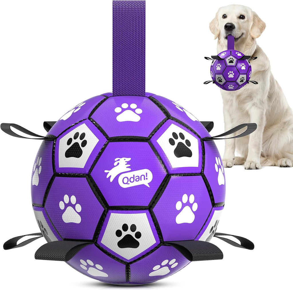QDAN Dog Toys Dog Balls, 6 Inch Dog Soccer Ball with Straps, Herding Balls