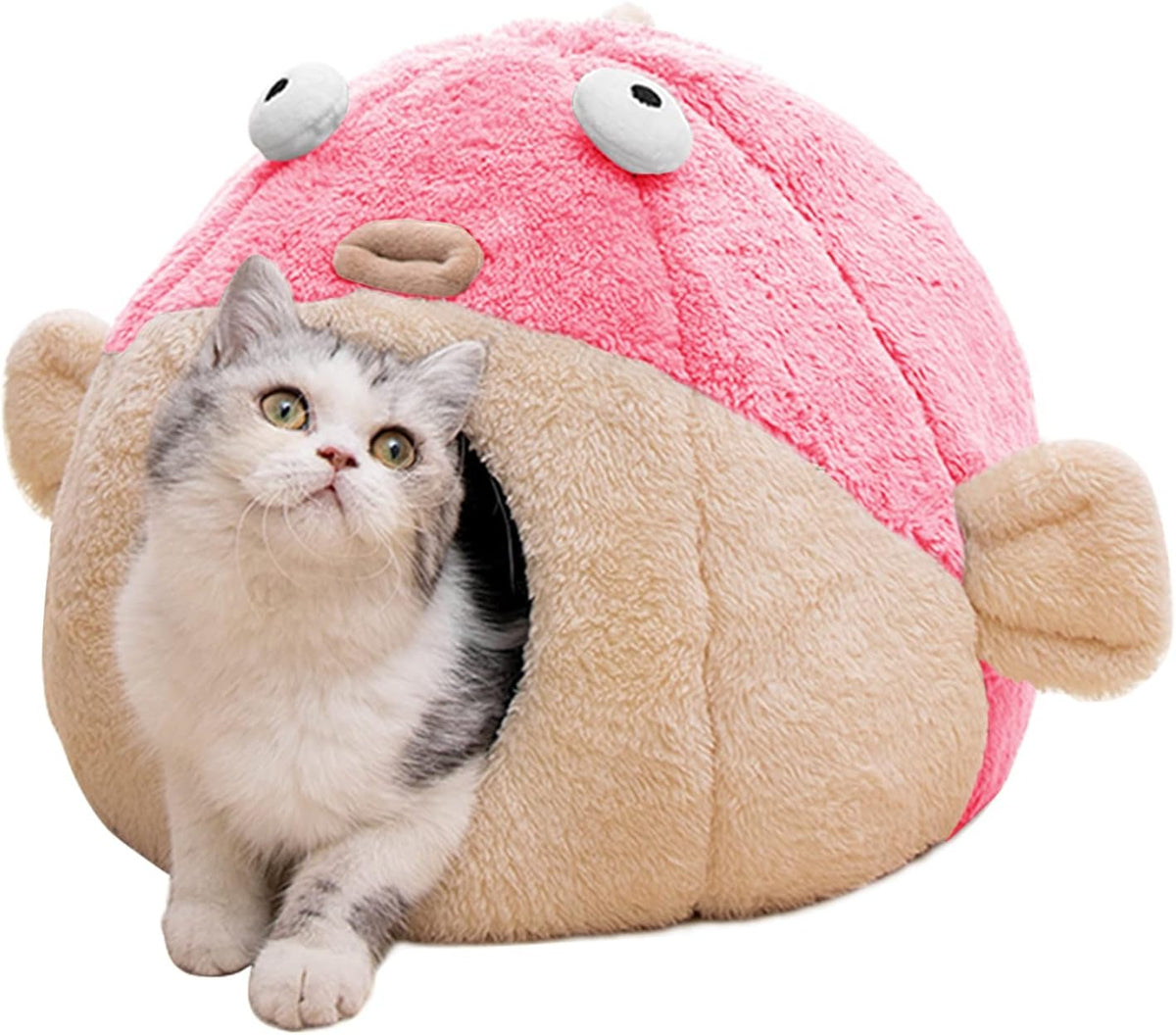 Cat Beds for Indoor Cats-Cat Bed Cave,Cute Lively Pufferfish shape,Grey L